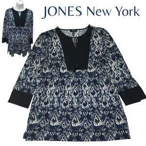 Jones New York Blue Abstract Stretch Tunic Top - Women’s M